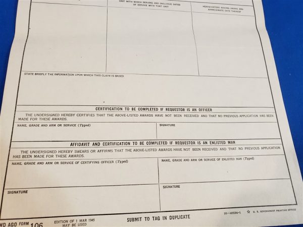 decoration request army wwii