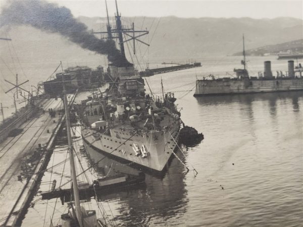 italian-post-card-world-war-battleship-with-cruiser-in-port