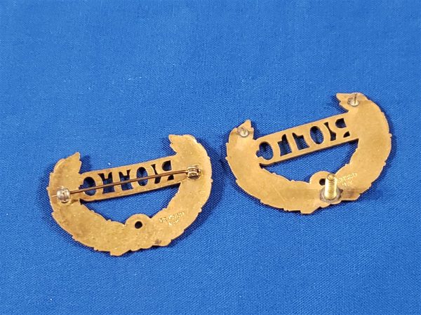 rotc-early-visor-cap insignia-with-wreath-screw-back-and-pin-back-marked-gemsco