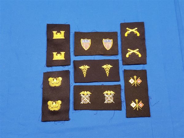 cloth-insig-7-blues cloth-collar-insignias-for-officers-blues-uniform-1930s-set-of-7-insig-cloth