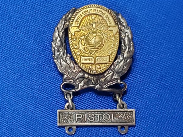 usmc-mp-shooting-badge-for-pistol-sterling-with gold-mp-badge-pin-back-vn-era
