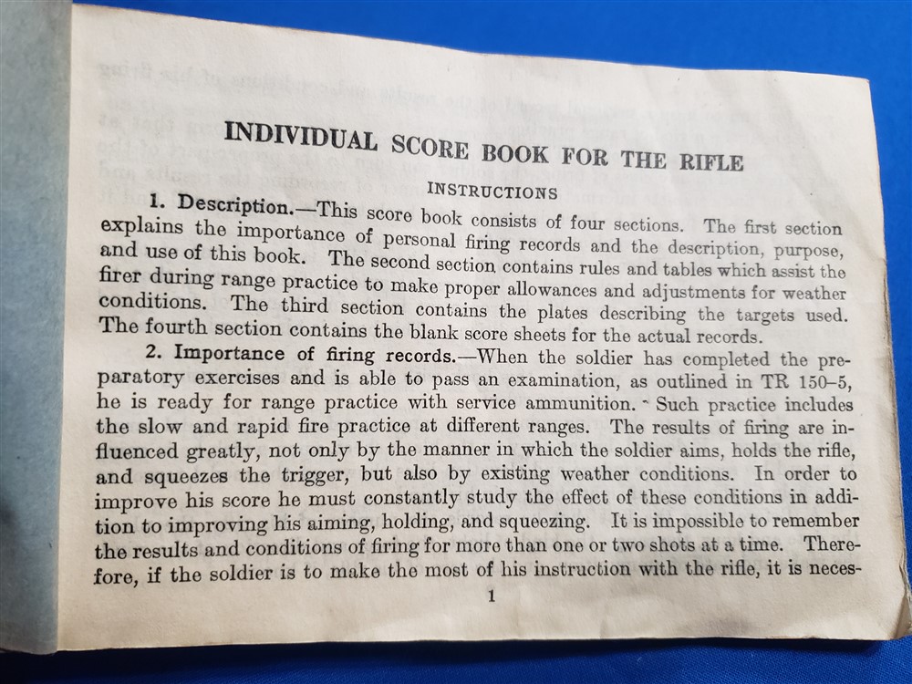 Score Book Rifle 1926 - Doughboy Military Collectables Springfield Missouri