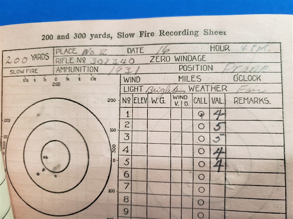 Score Book Rifle 1926 - Doughboy Military Collectables Springfield Missouri