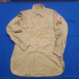 shirt-cbi-tan-wwii-sgt-with-theater-made-insignia-patches-buttons-damage-collar-stain