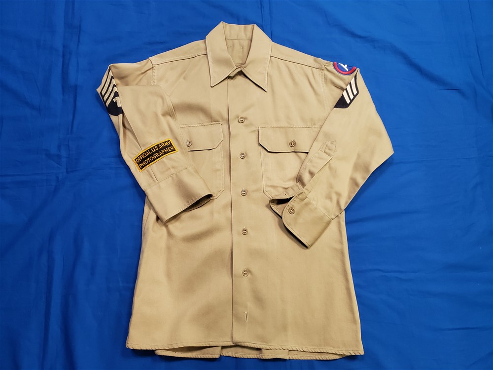 shirt-photographer-wwii-patches-t4-rank-tan-cotton-full-buttons-sleeve-patch
