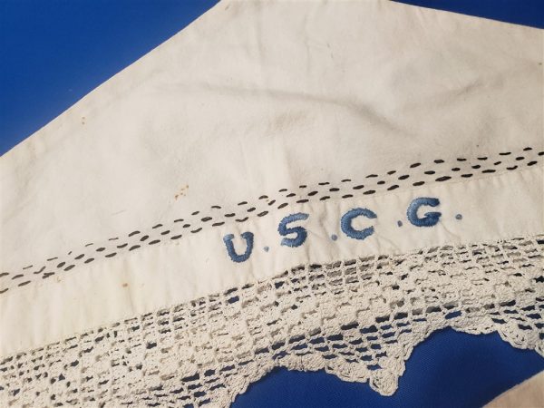 cap-hat-cover-uscg-spars-womans-wwii-white-lace-trim-embroidered-pair