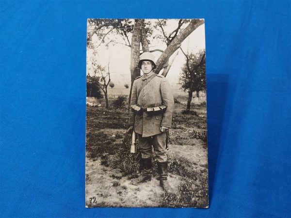 rppc-german-slung-rifle real-picture-post-card-of-german-soldier-in-the-field-with-potato-masher-gear-rifle