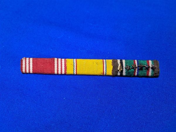 ribbon-bar-set world-war-two-ribbon-bar-3-places-with-good-conduct-american-defense-and-european-theater-with-arrow-and-5-battle-stars