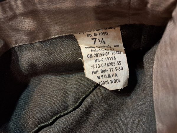 Korean-war-garrison-cap=for-enlisted-ordnance-department-corps-size-7.25-olive=drab-wool-winter
