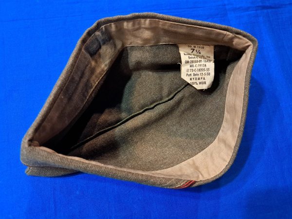 Korean-war-garrison-cap=for-enlisted-ordnance-department-corps-size-7.25-olive=drab-wool-winter