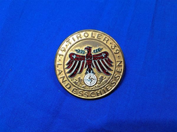 tirol-shooting-1939-gold german-world-war-two-39-dated-tirol-veterans-shooting-medal-gold-without-wreath-poellath-maker-marked