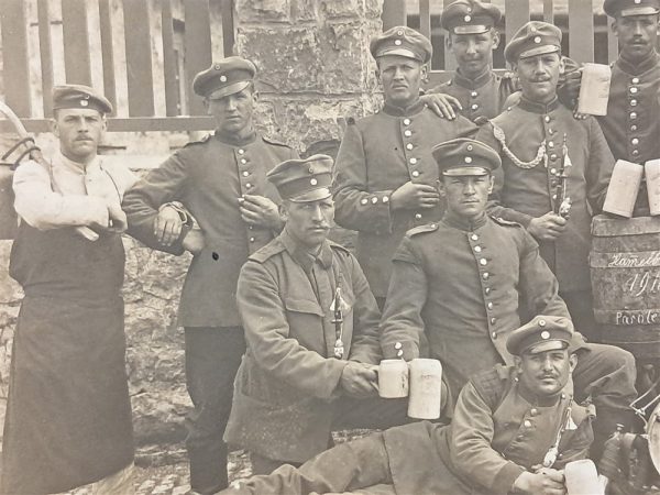 world-war-one-real-picture-post-card-1913-group-of-soldiers-band-swallow-nest-shoulder-22-infantry