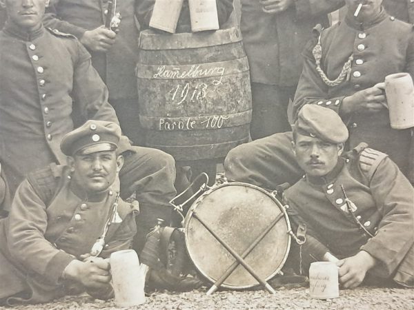 world-war-one-real-picture-post-card-1913-group-of-soldiers-band-swallow-nest-shoulder-22-infantry
