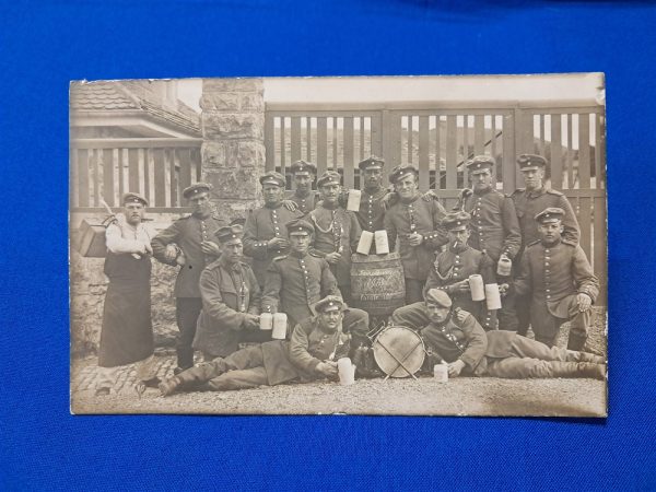 world-war-one-real-picture-post-card-1913-group-of-soldiers-band-swallow-nest-shoulder-22-infantry