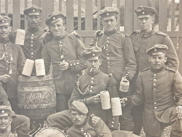 world-war-one-real-picture-post-card-1913-group-of-soldiers-band-swallow-nest-shoulder-22-infantry