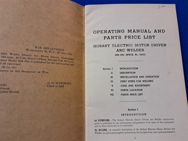 world-war-two-5-5456-technical-manual-for-the -hobart-welder-motor-generator-driven-1945-dated-soft-cover-40-pages