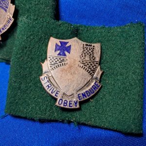 korean-war-era-dui-set-112th-infantry-on-the-original-leadership-tabs-in-green-matched-set
