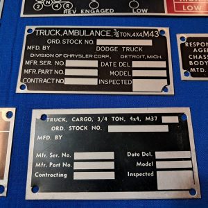 korean-and-vietnam-war-era-vehicle-dataplates-unissued-unstamped-original-set-of-13-ambulance-to-dump-truck