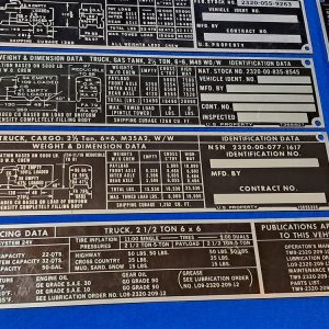 korean-and-vietnam-war-era-vehicle-dataplates-unissued-unstamped-original-set-of-13-ambulance-to-dump-truck