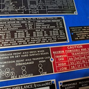 korean-and-vietnam-war-era-vehicle-dataplates-unissued-unstamped-original-set-of-13-ambulance-to-dump-truck