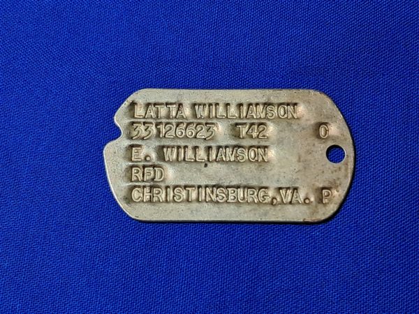 dog-tag-1942 world-war-two-tag-williamson-latta-single-air-corps-heavy-bomber-duty-and-band