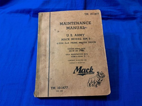 tm10-1477-manual world-war-two-technical-manual-for-the-6-by-6-troop-hauler-truck-1943-dated-made-by-mack-motor-company