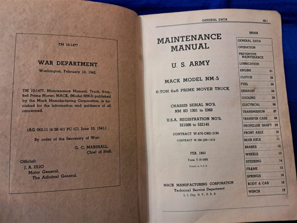 world-war-two-technical-manual-for-the-6-by-6-troop-hauler-truck-1943-dated-made-by-mack-motor-company
