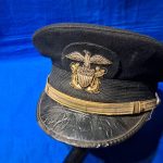 world-war-two-naval-officers-black-visor-hat-with-bullion-eagle-and-excellent-condition-size-7.25