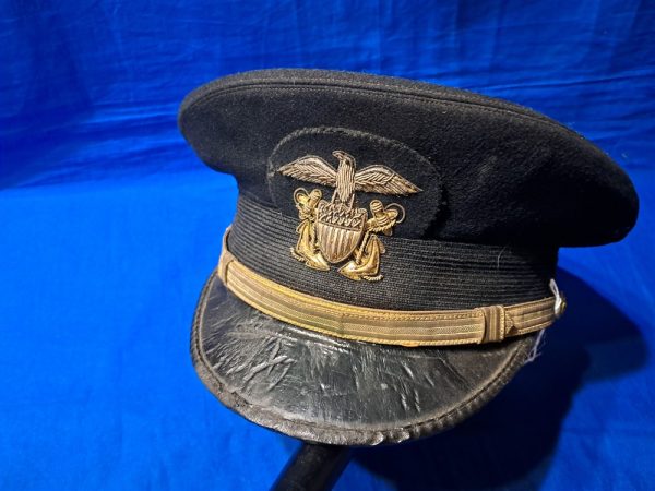 naval-visor-officer world-war-two-naval-officers-black-visor-hat-with-bullion-eagle-and-excellent-condition-size-7.25