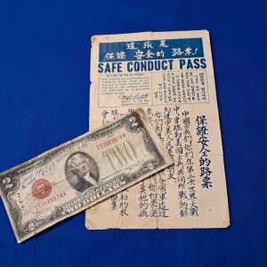 Korean-war-safe-conduct-pass-united-nations-printed-with-blue-ink-medium-size-dropped-to-enemy-troops