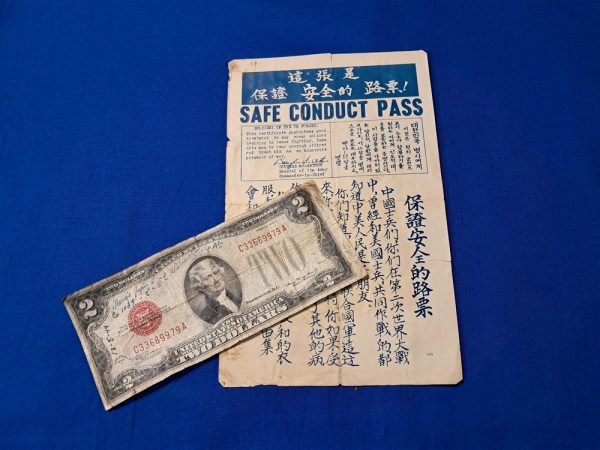 Korean-war-safe-conduct-pass-united-nations-printed-with-blue-ink-medium-size-dropped-to-enemy-troops