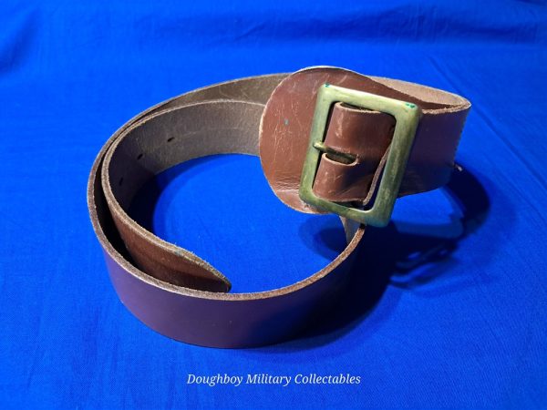 world-war-two-enlisted-dress-belt-leather-russet-m thirty-six-brass-buckle-named-unit-marked