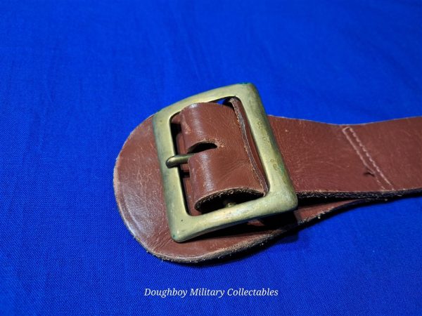 world-war-two-enlisted-dress-belt-leather-russet-m thirty-six-brass-buckle-named-unit-marked