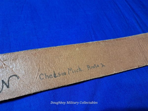 world-war-two-enlisted-dress-belt-leather-russet-m thirty-six-brass-buckle-named-unit-marked