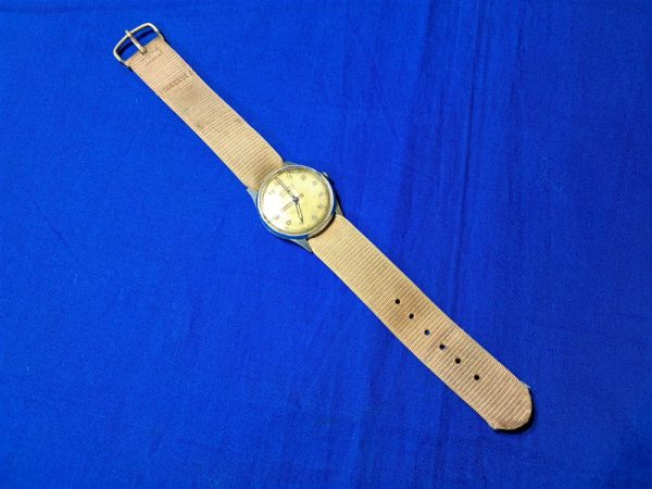 watch-german-wwii world-war-two-german-wrist-watch-by-optima-luminate-hands-and-numbers-radium-rayon-tan-strap-replacement