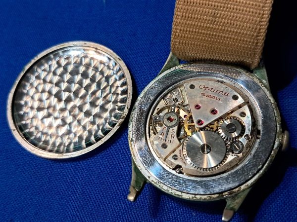 world-war-two-german-wrist-watch-by-optima-luminate-hands-and-numbers-radium-rayon-tan-strap-replacement