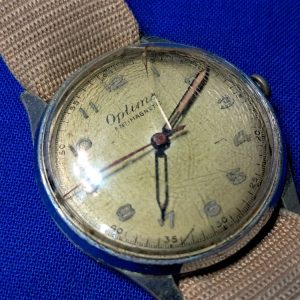 world-war-two-german-wrist-watch-by-optima-luminate-hands-and-numbers-radium-rayon-tan-strap-replacement