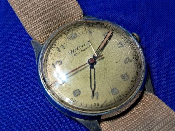 world-war-two-german-wrist-watch-by-optima-luminate-hands-and-numbers-radium-rayon-tan-strap-replacement