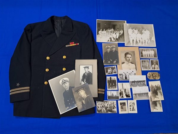 uniform-group-navy world-war-two-naval-lieutenant-uniform-grouping-named-robinson-with-photos-and-light-history-ribbons