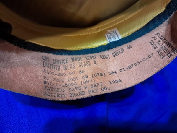 army-enlisted-visor-hat-57-dated-size-seven-and-one-eighth-minty-condition-green-dress