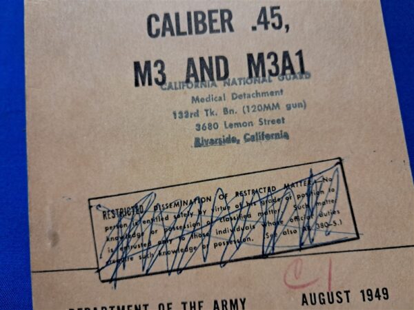 fm-23-41-field-manual-for-the-m-3-grease-gun-sub-machine-1949-dated-excellent-scribble-to-front