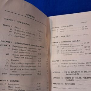 FM5-15 Field Fort 49. Condition excellent. Very nice manual covering the fortifications and shelters needed in the battlefield. Manual is thick and covers all the basics up to the advanced. Over 375 pages. Barbed wire obstacles to deep