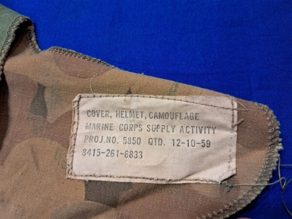 vietnam-1959-dated-camouflage-cover-with early pattern-cotton-construction-with-full-tag-some-holes-from-use-and-age