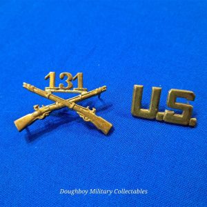 world-war-two-officers-collar-insignia-small-shirt-sized-matched-set-with-clutches-131st-infantry