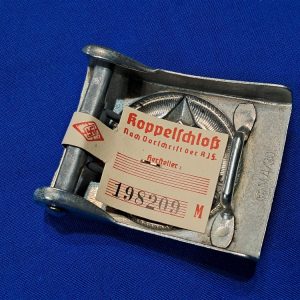 german-world-war-two-hitler-youth-belt-face-steel-construction-with-silvered-finish-not-painted-rzm-maker-code-4-30-berg-nolte-mint-in-wrapper-with-tag