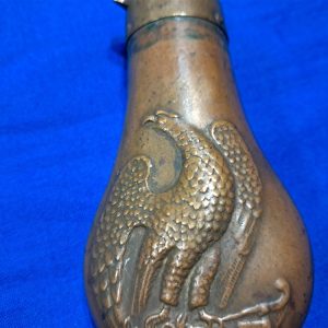 civil-war-era-or-earlier-small=pocket-pistol-powder-flask-copper-and-brass-excellent-no-damage-condition