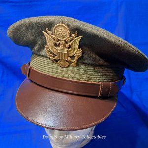 world-war-two-visor-hat-officers-model-with-eagle-and-braid-excellent-condition-green-olive-drab-wool