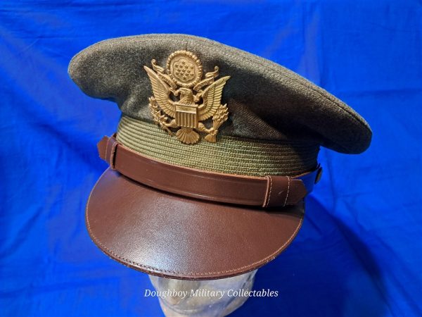 world-war-two-visor-hat-officers-model-with-eagle-and-braid-excellent-condition-green-olive-drab-wool