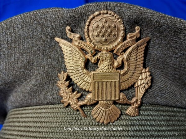 world-war-two-visor-hat-officers-model-with-eagle-and-braid-excellent-condition-green-olive-drab-wool