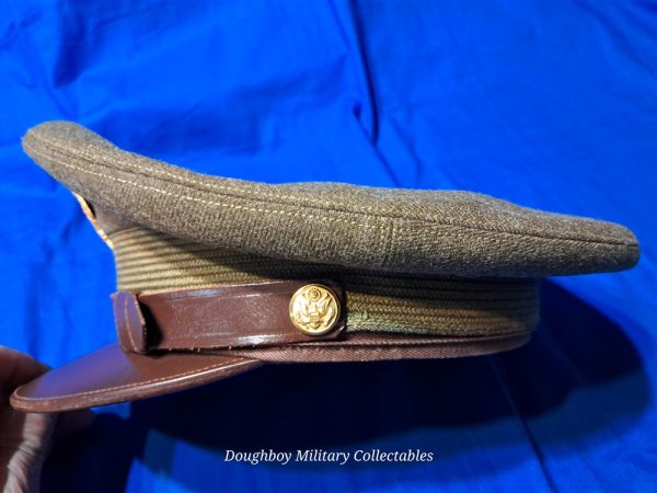 world-war-two-visor-hat-officers-model-with-eagle-and-braid-excellent-condition-green-olive-drab-wool